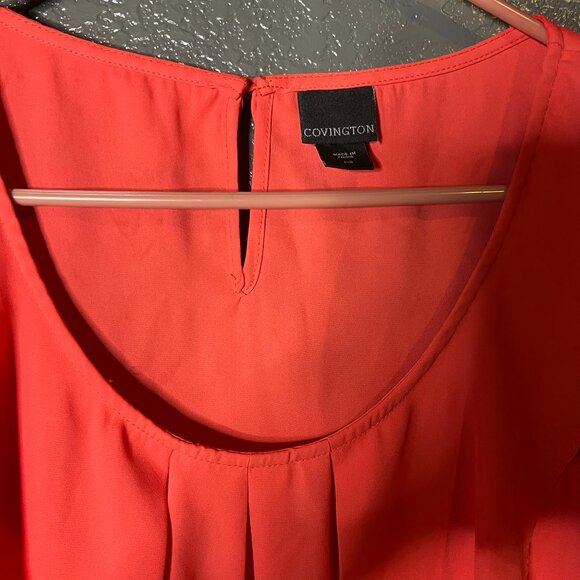 Covington Large Coral Orange Cascading Ruffle Sleeveless Blouse Top - Picture 2 of 3